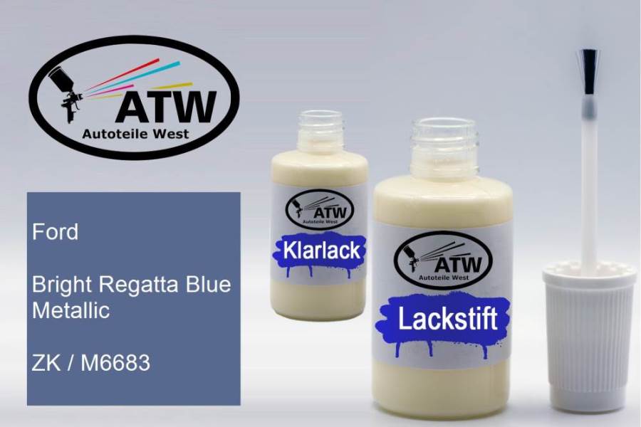 Ford, Bright Regatta Blue Metallic, ZK / M6683: 20ml Lackstift + 20ml Klarlack - Set, von ATW Autoteile West.